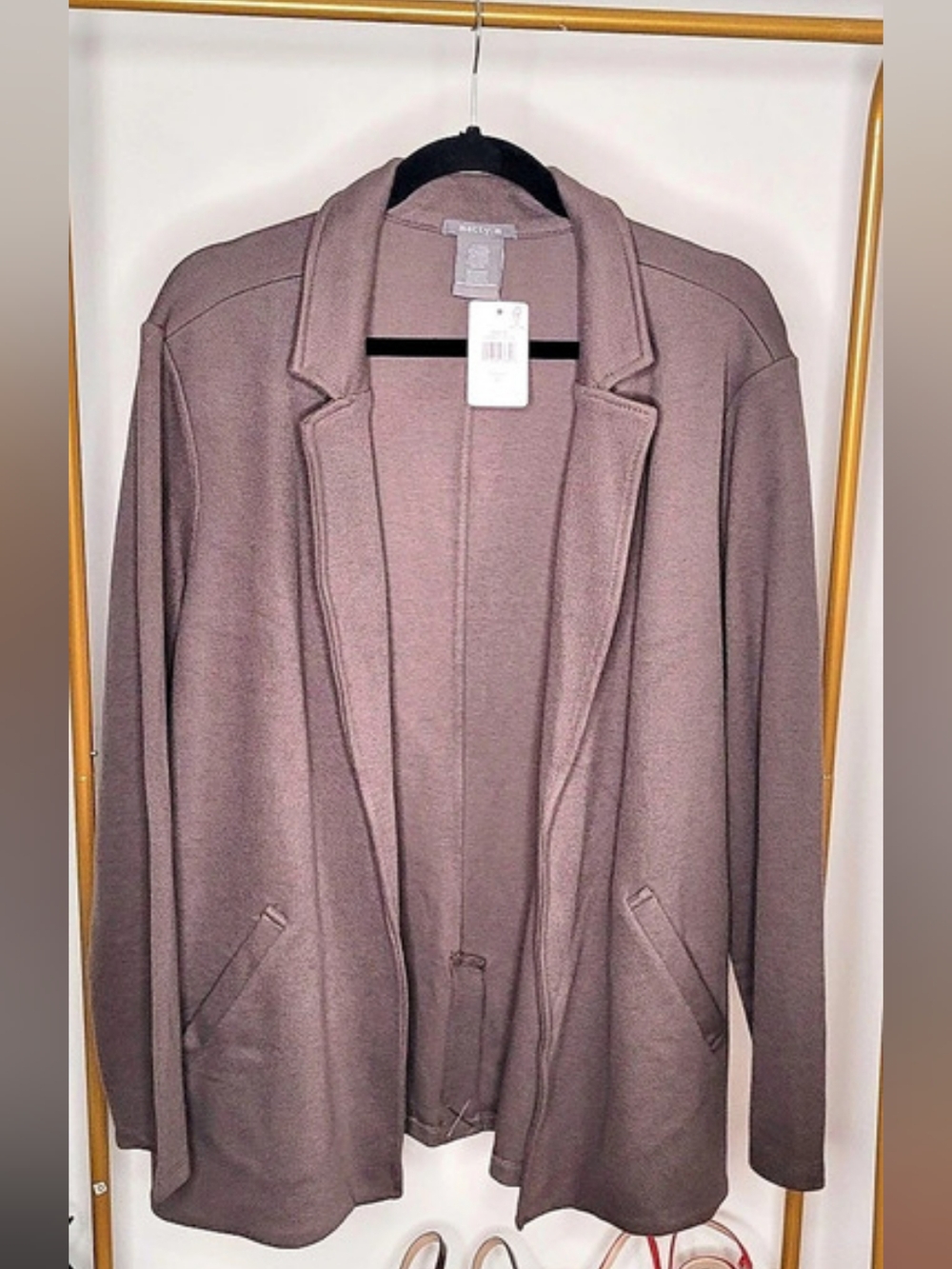 Matty M Knit Boyfriend Blazer Textured Brown XXL